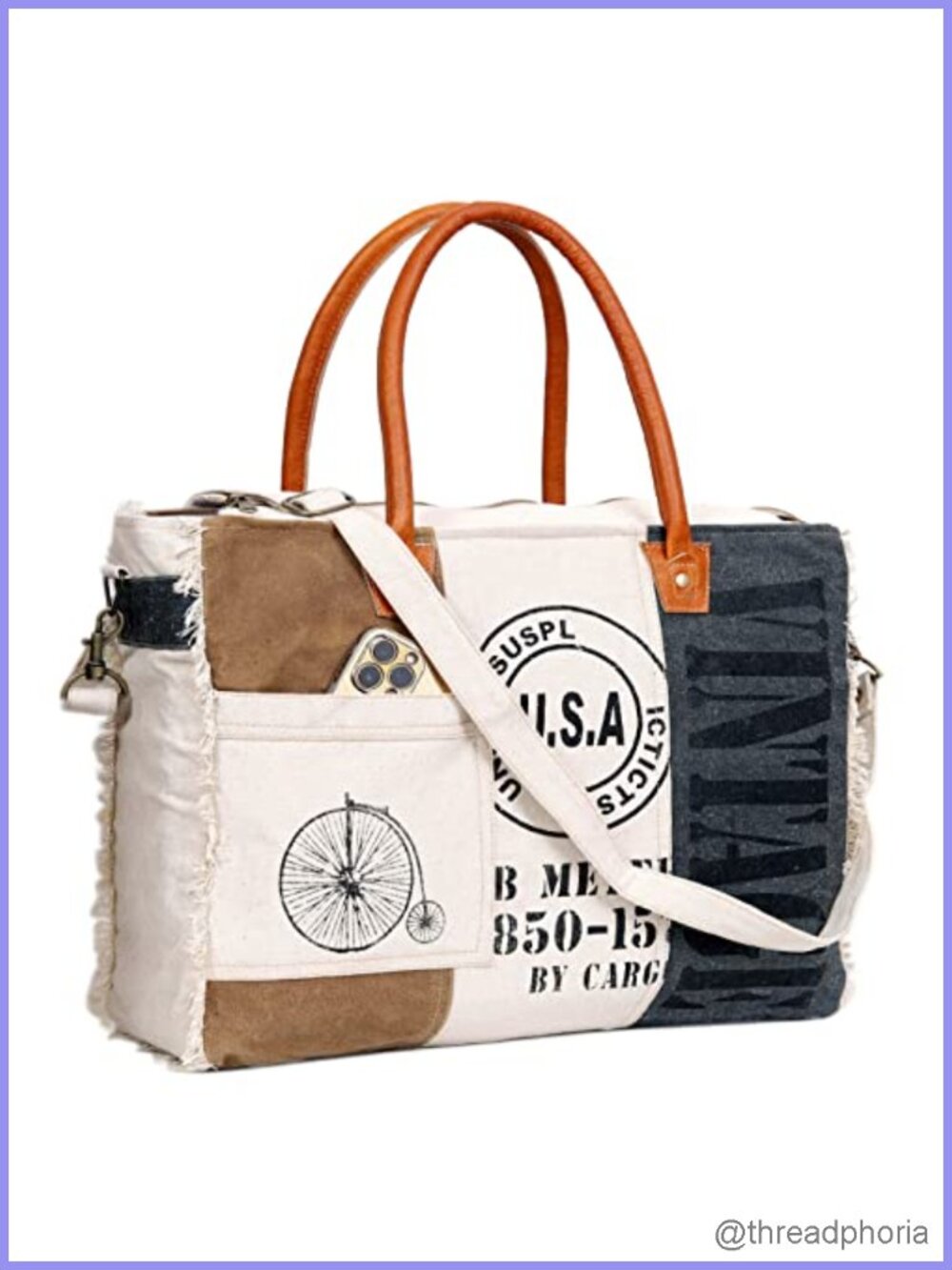 Canvas Tote Bag with Leather Handles Large Crossbody